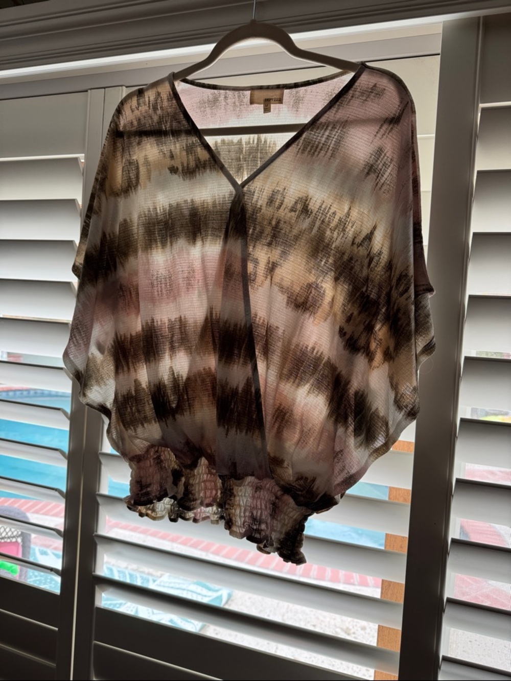 Sheer Blouson Top in Brown & Blush Stripe